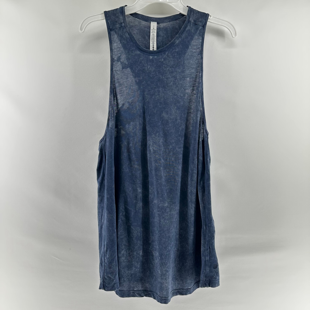 LULULEMON ELEMENT Blue Cloud WASHED COTTON Long Active Twist Tank Top WOMENS S 4 - Picture 4 of 9